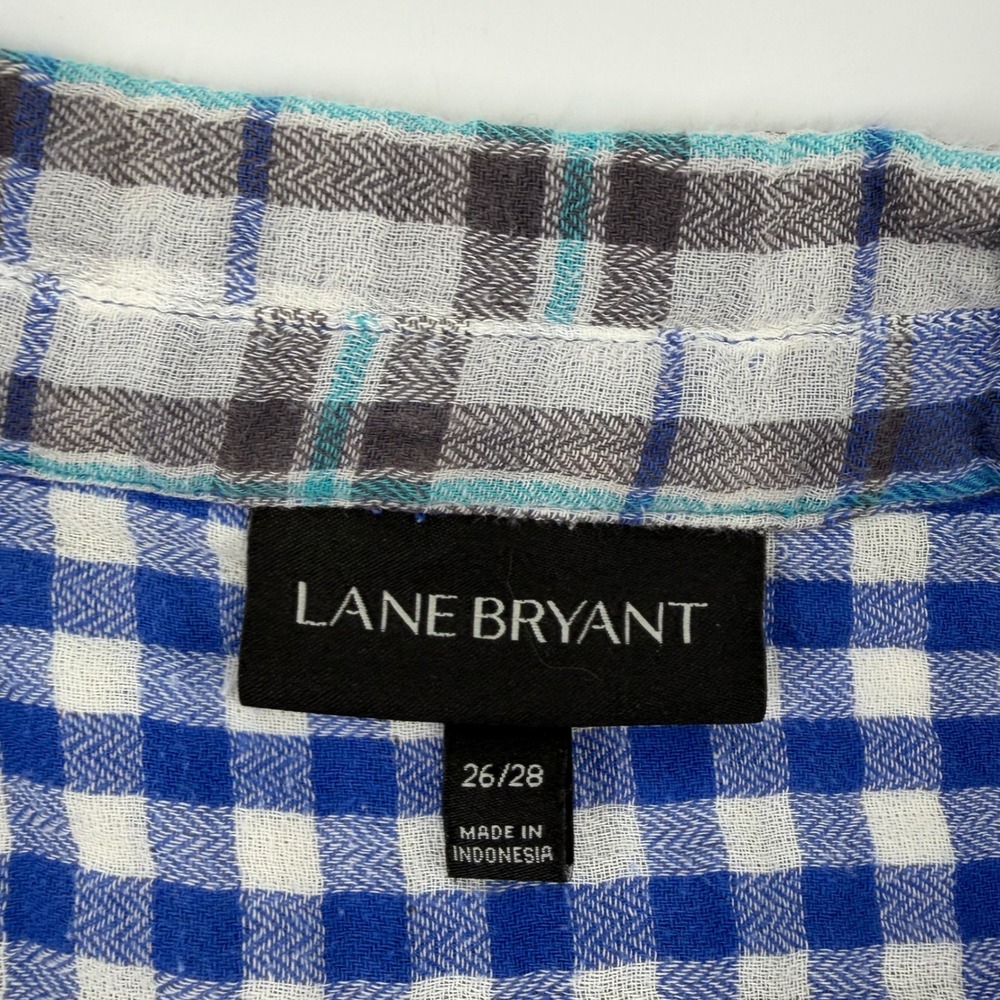 Lane Bryant Plaid Button Down Shirt Tunic Blue White Gray Womens Plus Size 26 28 - Picture 4 of 7